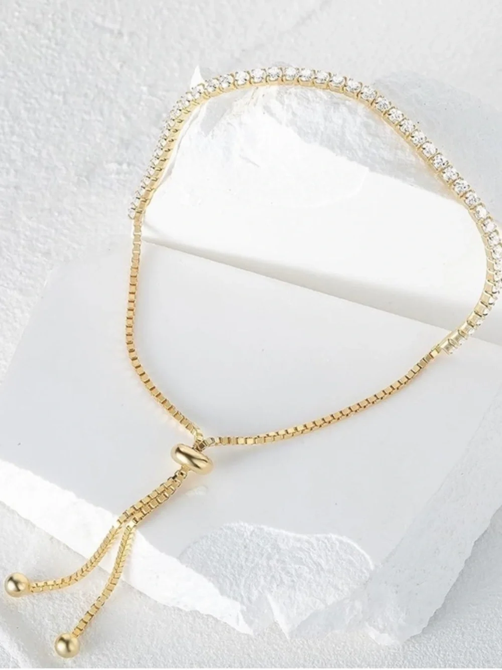 Diamond Gold Tennis Slider Adjustable Bracelet - Picture 3 of 4